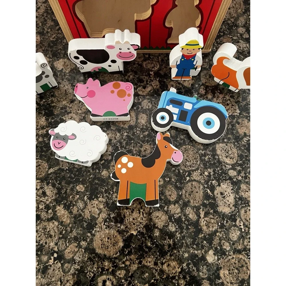 Melissa & Doug Take-Along Sorting Barn Wooden Shape Sorter Farm Play Set